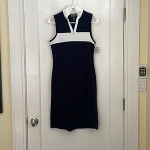 NWT Ralph Lauren Navy blue and white striped sleeveless cotton stretchy dress